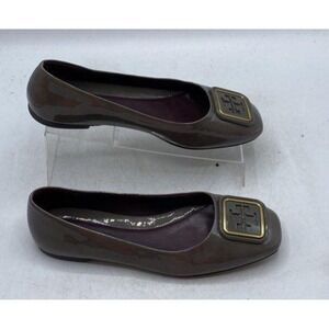 Tory Burch Patent Leather Ballet Flats Shoes Women's Size 6.5 M Taupe Square Toe